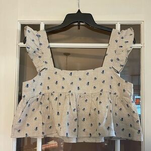 Storia Cropped Babydoll Blue Floral Blouse